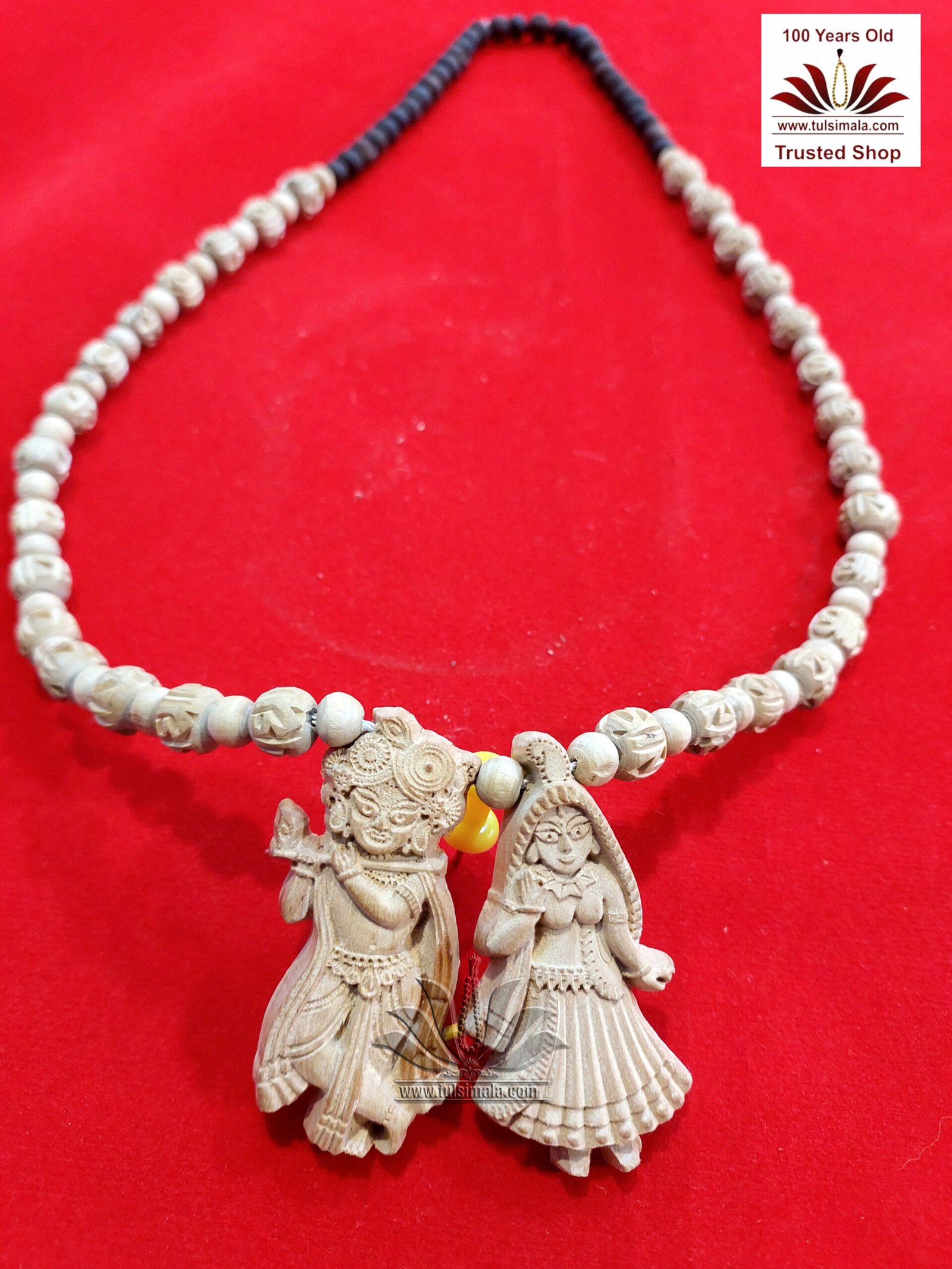 Tulsi Radha Nam Made Bead Mala With Locket Radha Krishna Deities